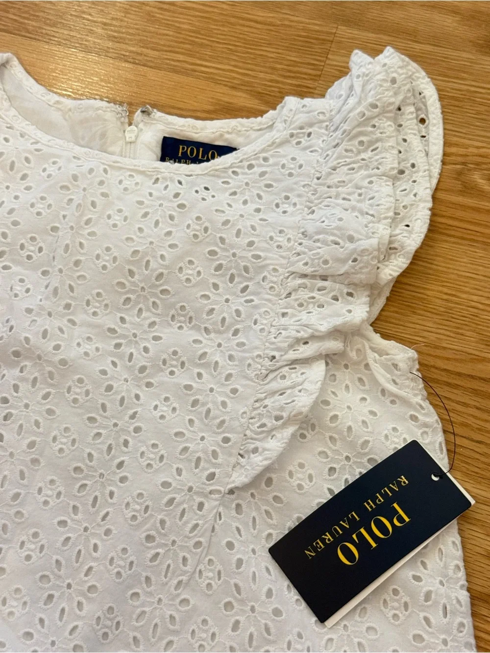 new with tag Ralph Lauren White Eyelet Ruffle-Sleeve Dress flower lace